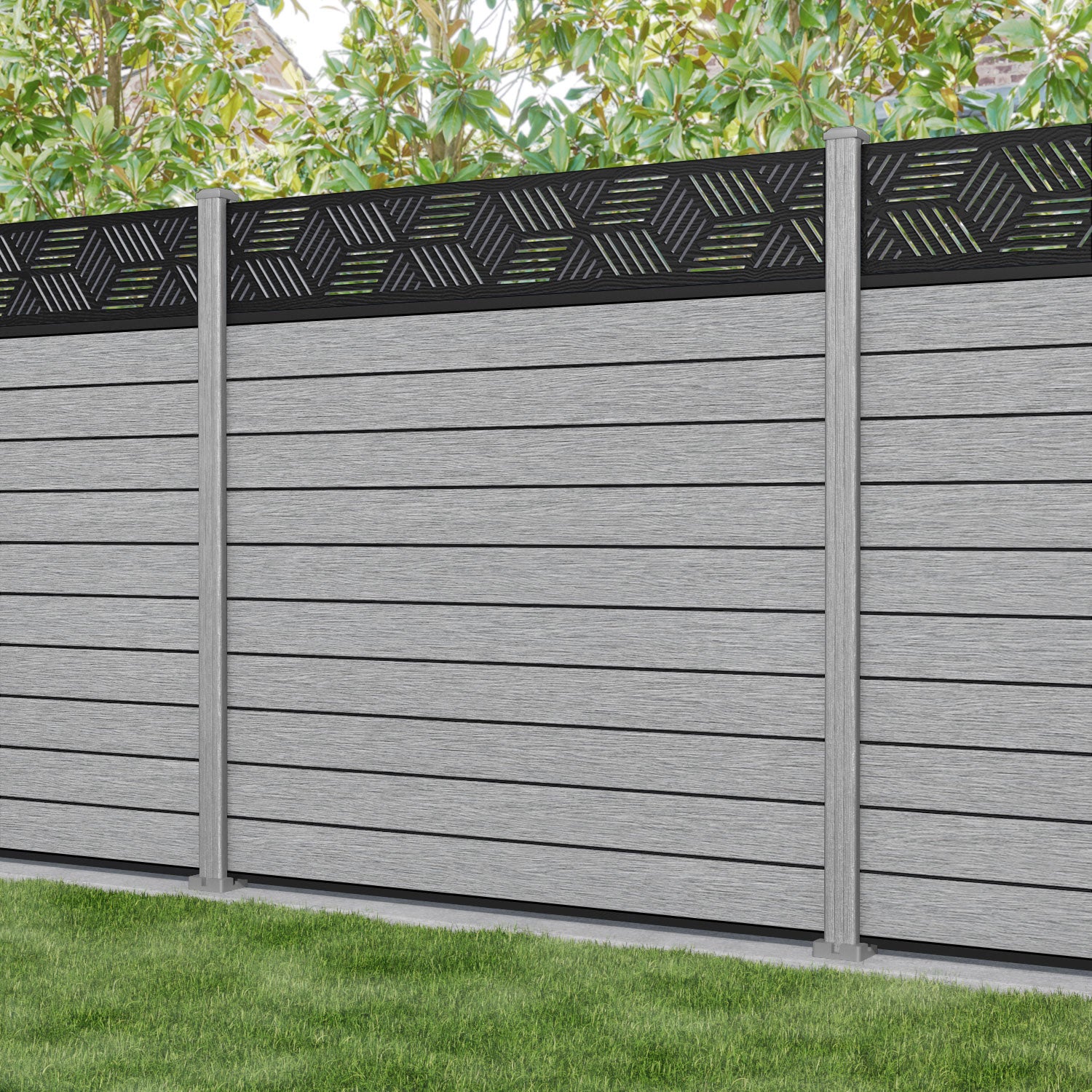 Fusion Cubed Fence Panel - Light Grey - with our composite posts