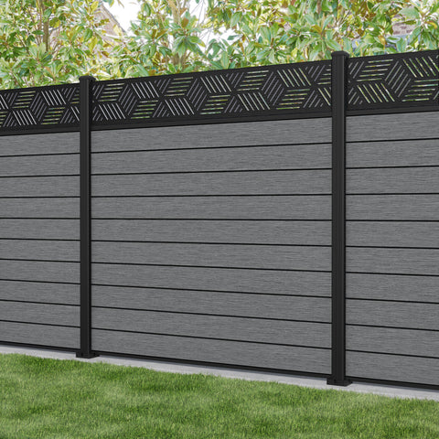 Fusion Cubed Fence Panel - Mid Grey - with our aluminium posts