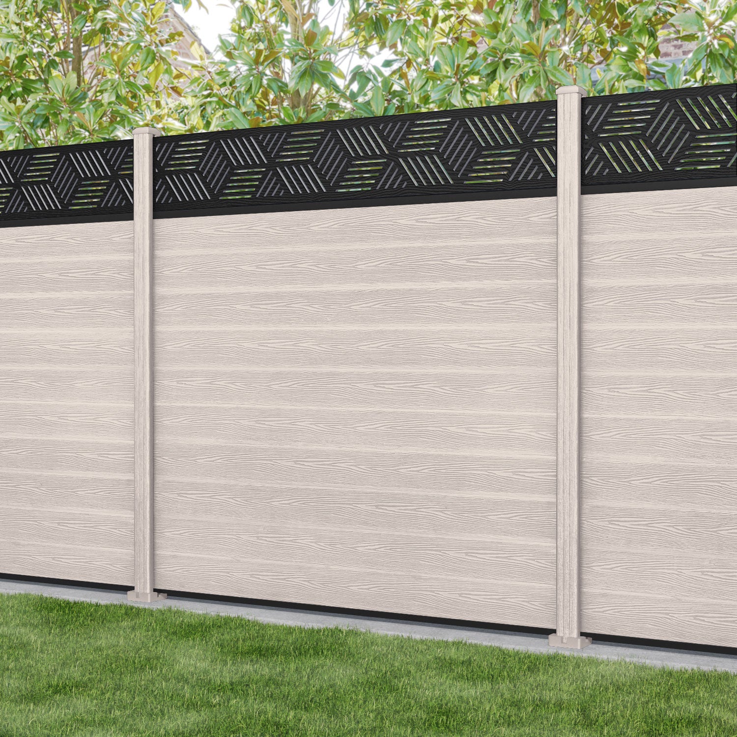 Classic Cubed Fence Panel - Mid Stone - with our composite posts