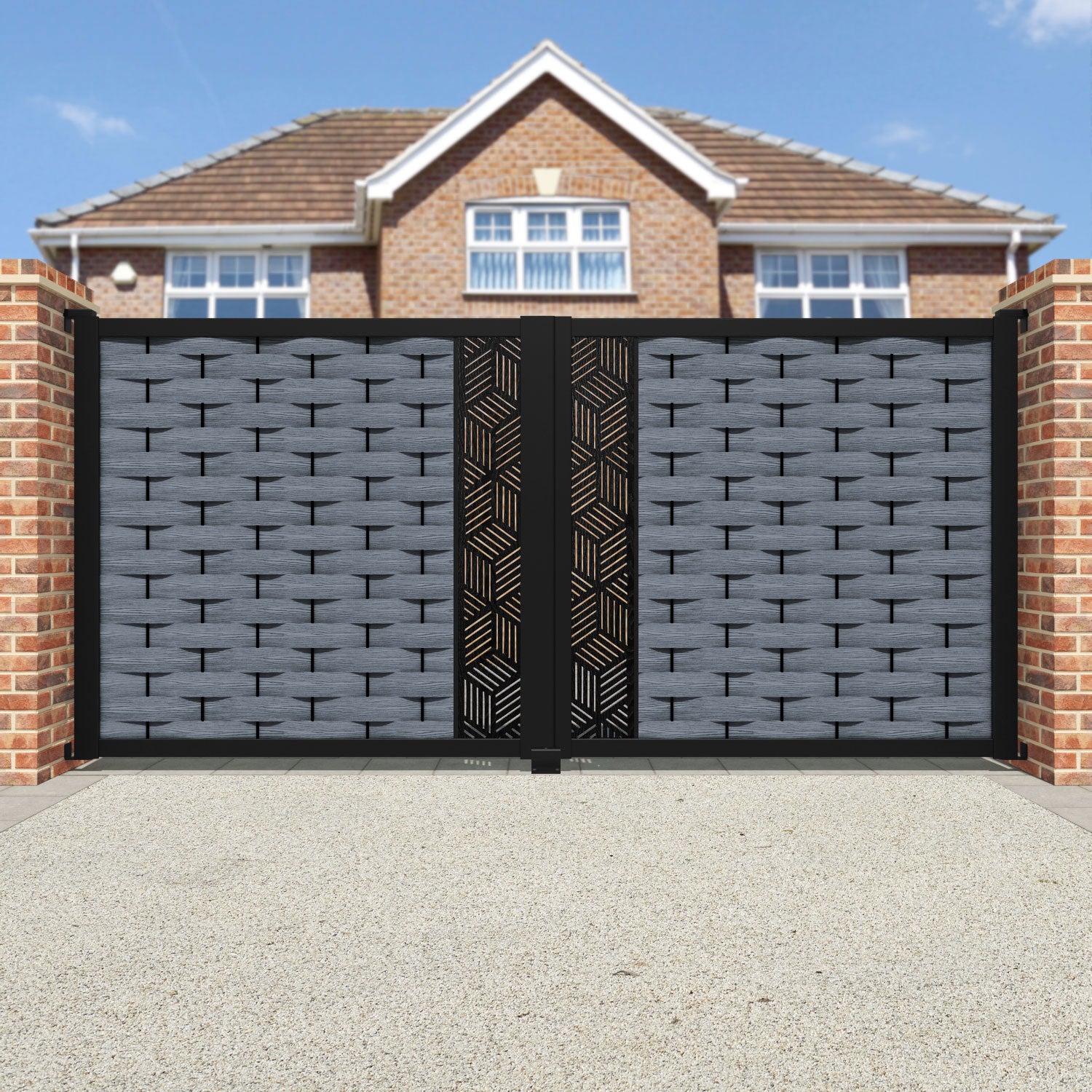 Ripple Cubed Straight Top Driveway Gate - Anthracite - Middle Screen