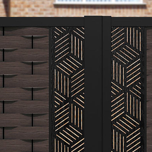 Ripple Cubed Straight Top Driveway Gate - Mid Brown - Middle & End Screen