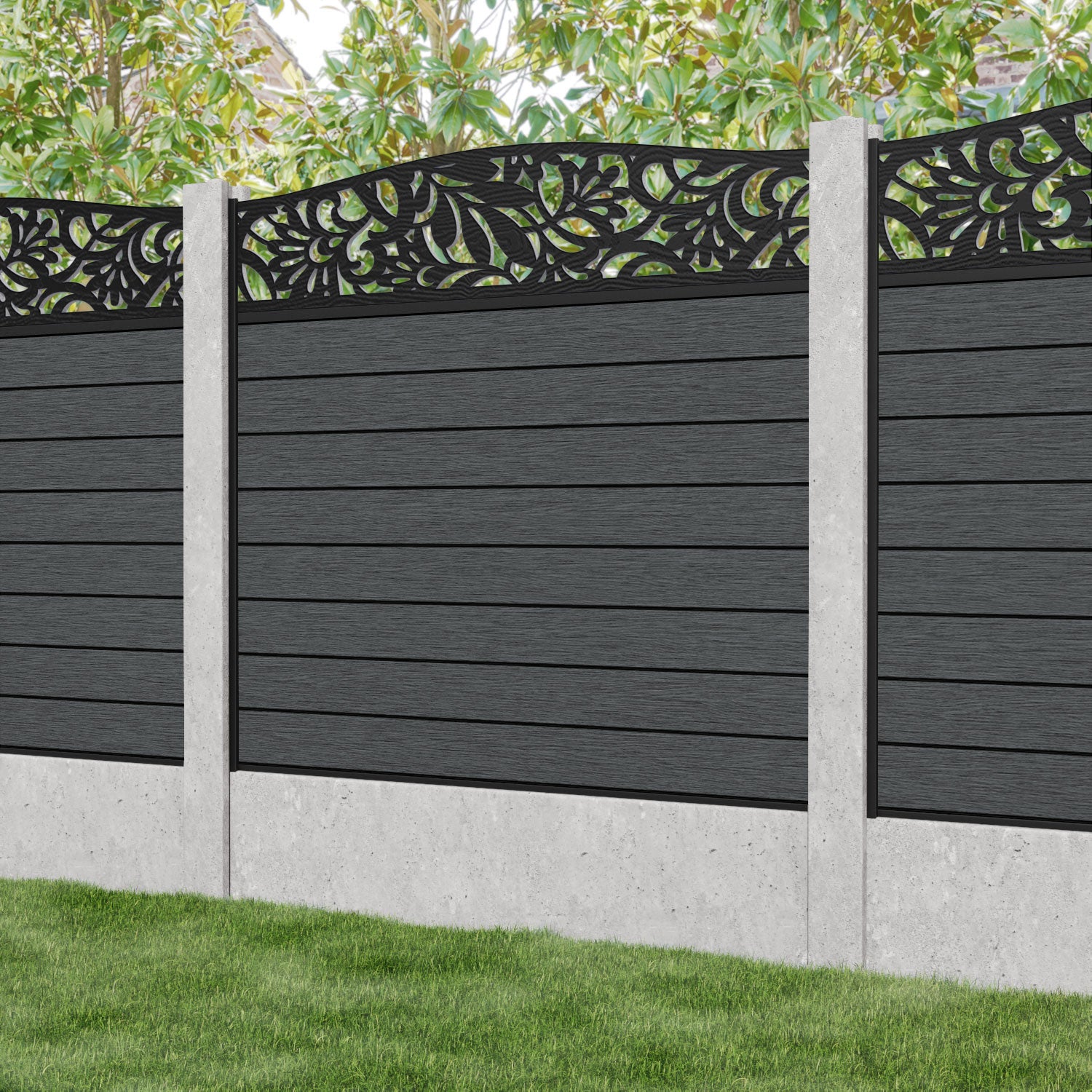 Fusion Heritage Curved Top Fence Panel - Dark Grey - for existing concrete posts