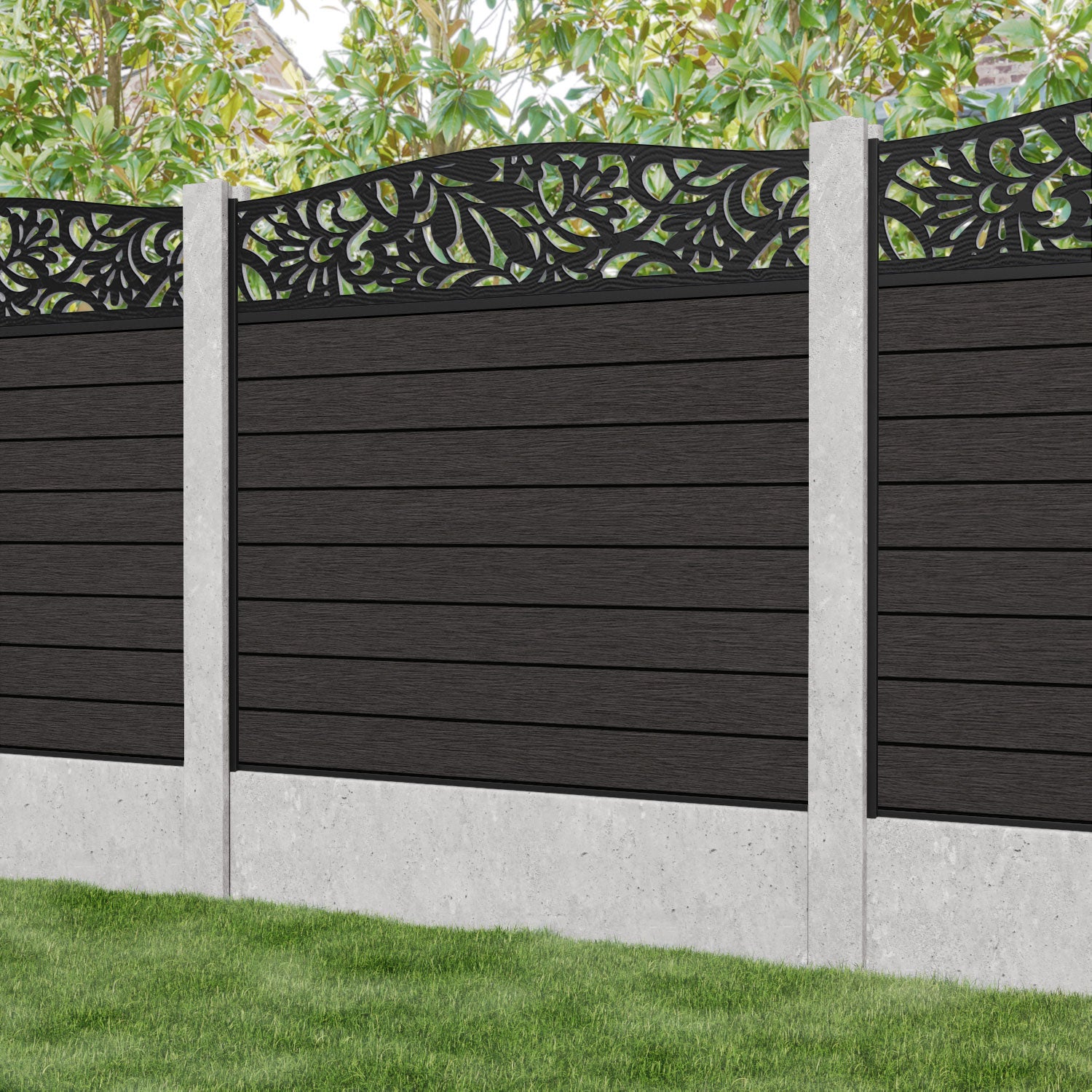 Fusion Heritage Curved Top Fence Panel - Dark Oak - for existing concrete posts