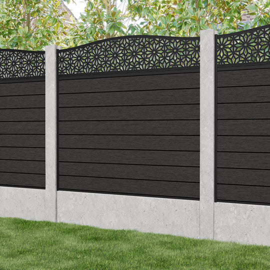 Fusion Narwa Curved Top Fence Panel - Dark Oak - for existing concrete posts