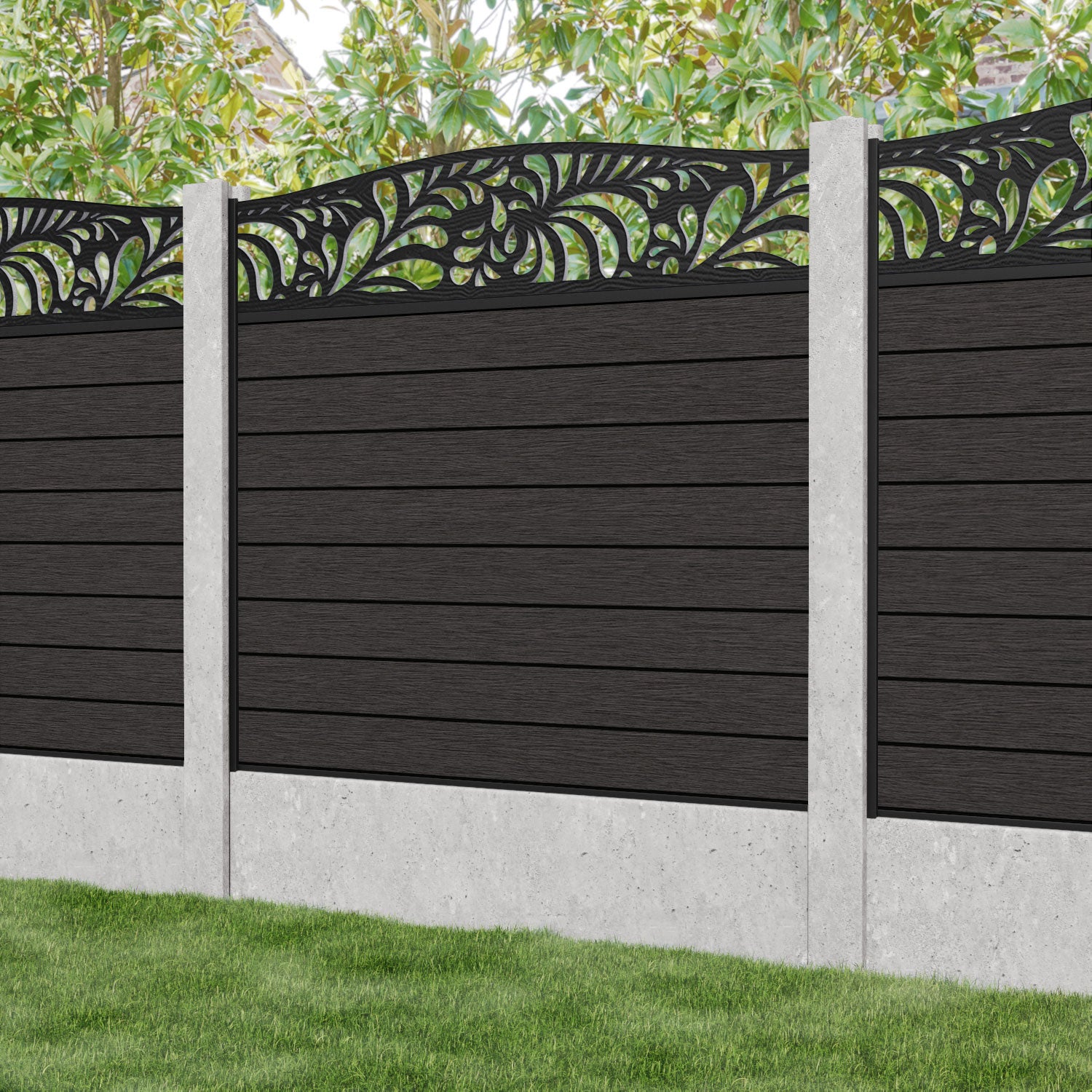 Fusion Petal Curved Top Fence Panel - Dark Oak - for existing concrete posts