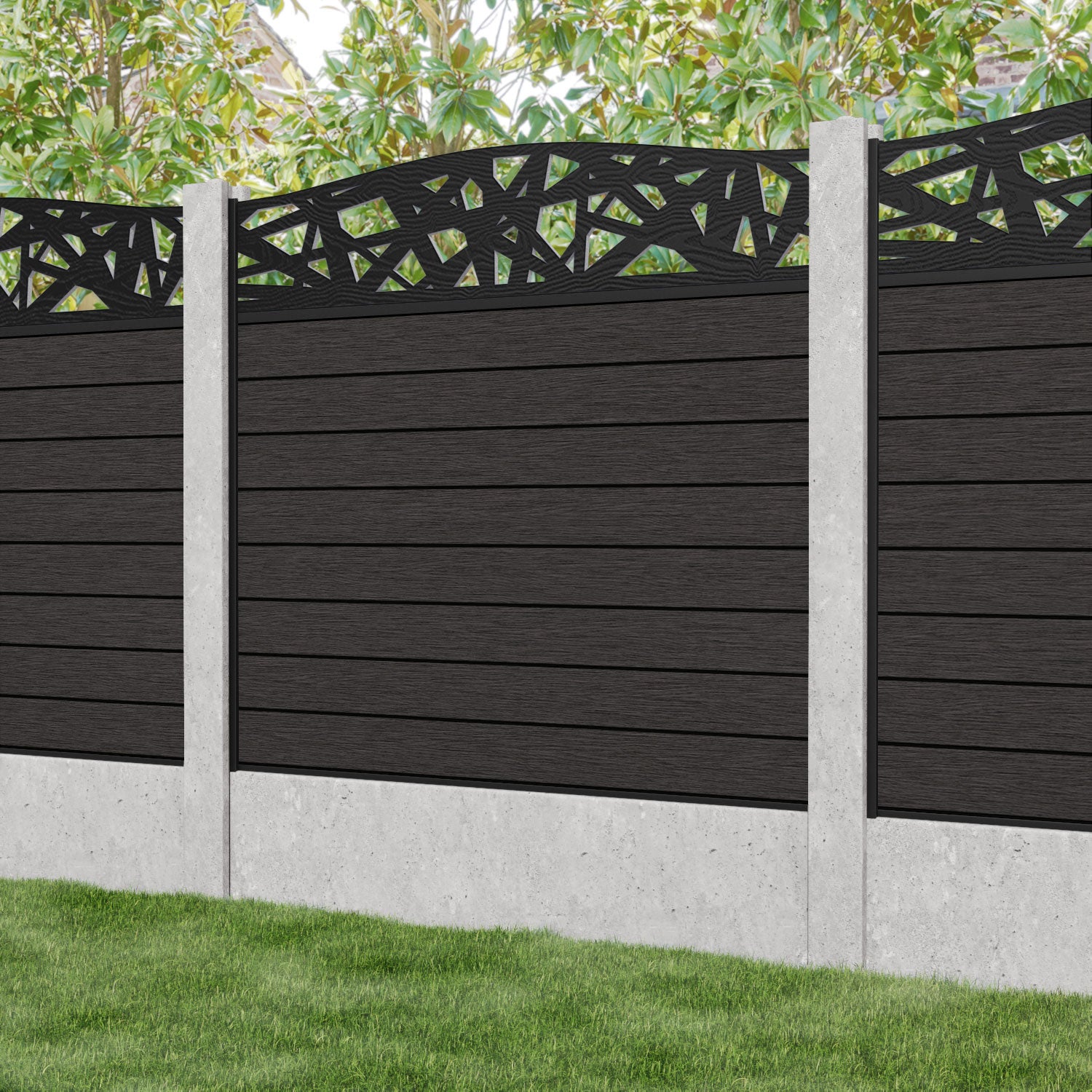 Fusion Prism Curved Top Fence Panel - Dark Oak - for existing concrete posts