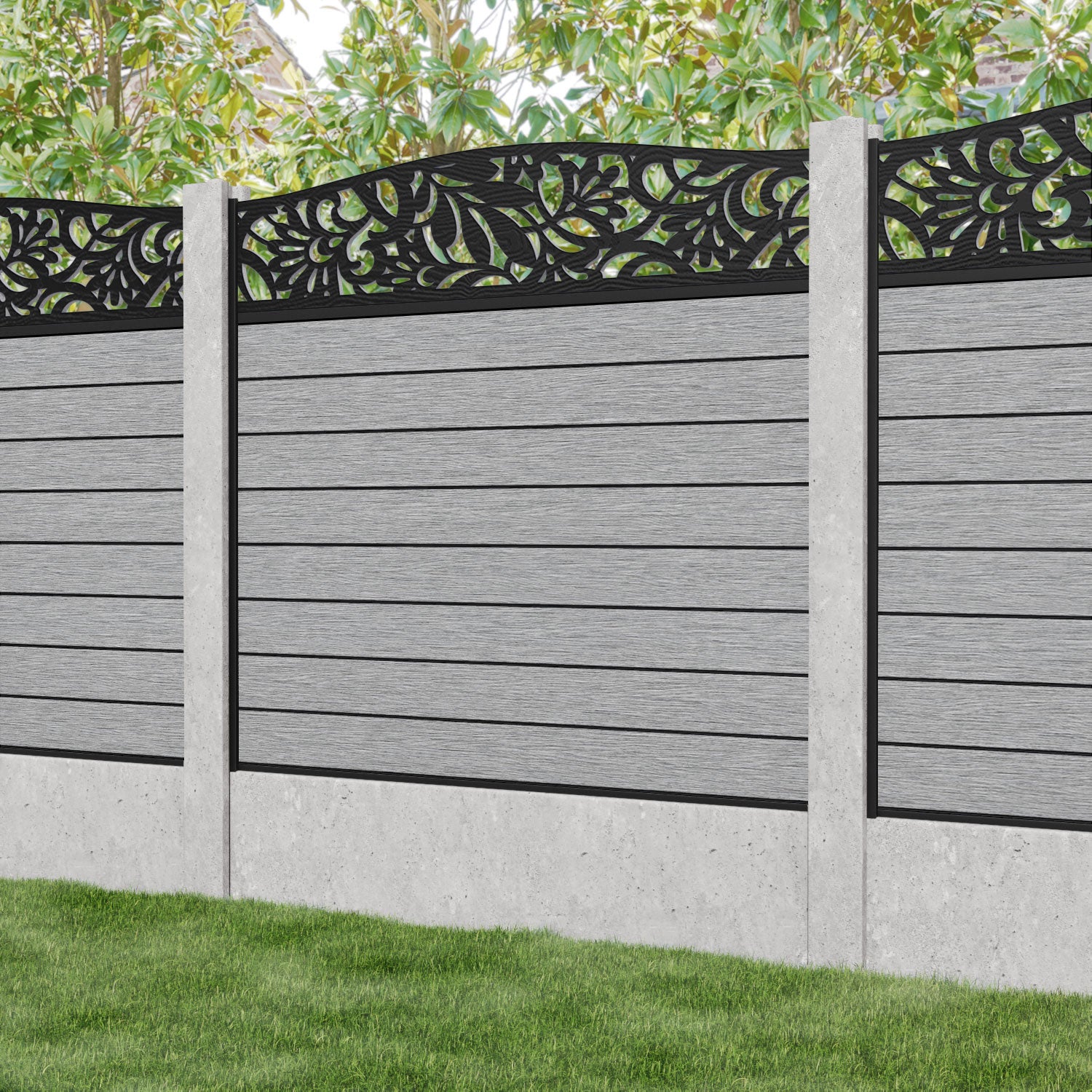 Fusion Heritage Curved Top Fence Panel - Light Grey - for existing concrete posts