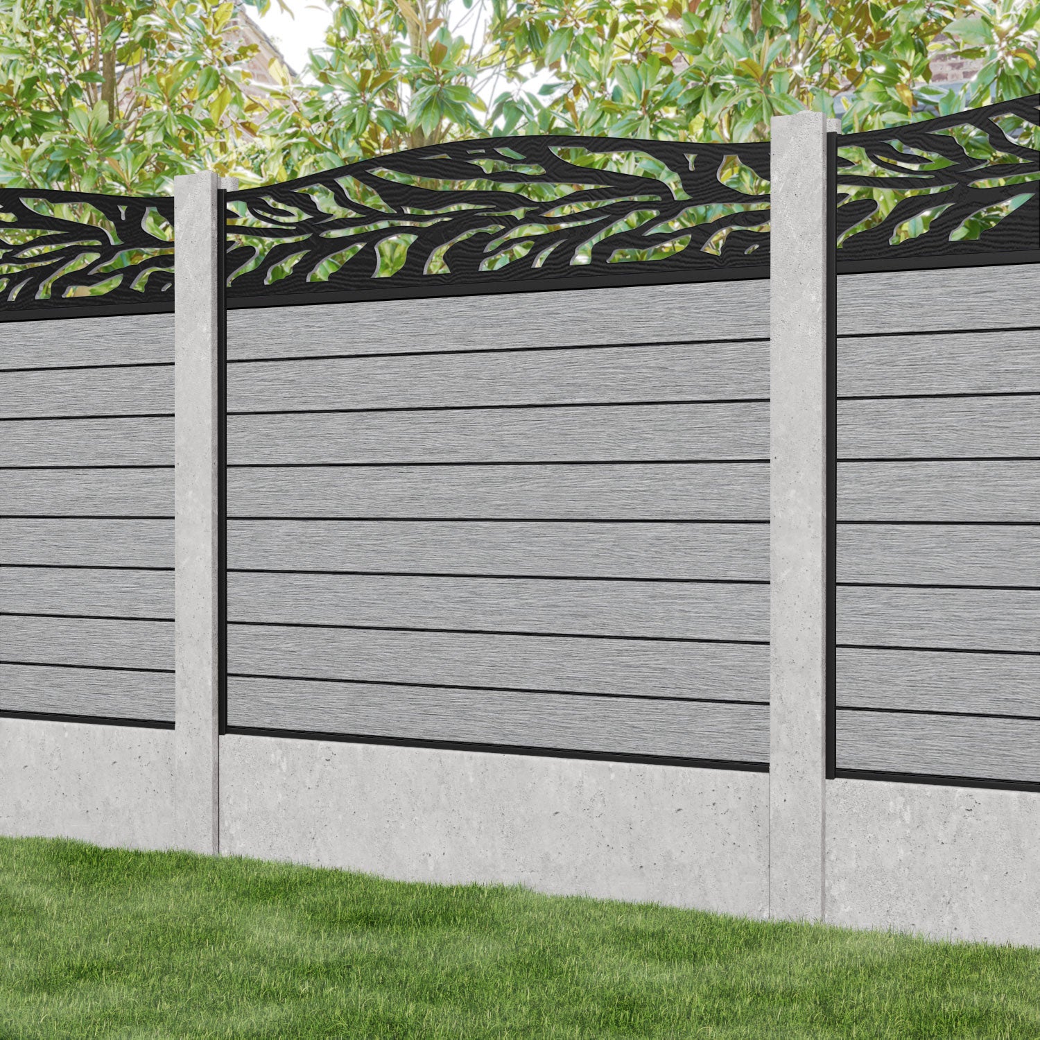 Fusion Malawi Curved Top Fence Panel - Light Grey - for existing concrete posts