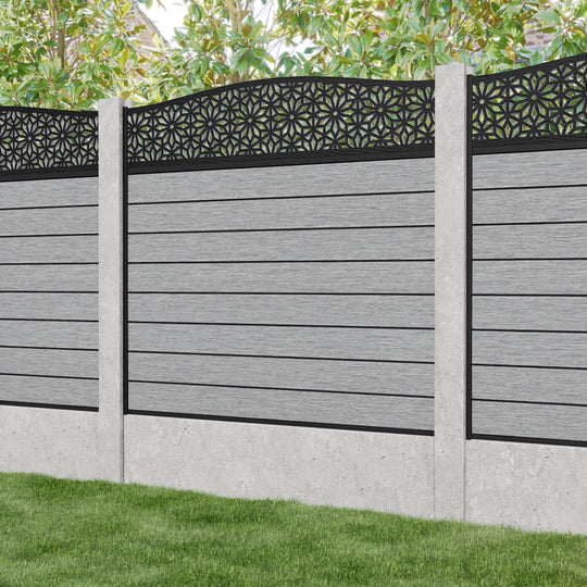Fusion Narwa Curved Top Fence Panel - Light Grey - for existing concrete posts