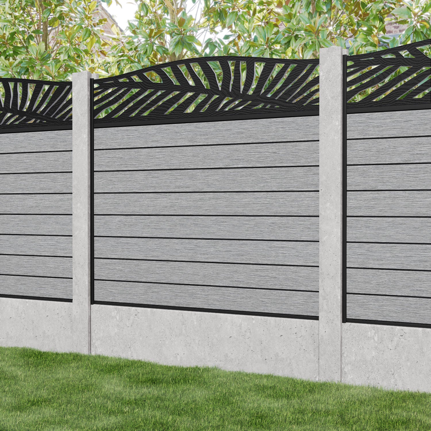 Fusion Palm Curved Top Fence Panel - Light Grey - for existing concrete posts