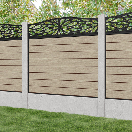 Fusion Blossom Curved Top Fence Panel - Light Oak - for existing concrete posts