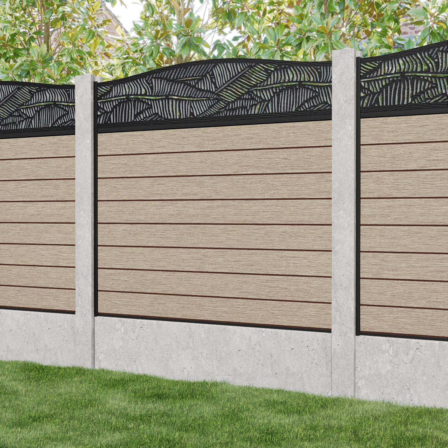 Fusion Feather Curved Top Fence Panel - Light Oak - for existing concrete posts