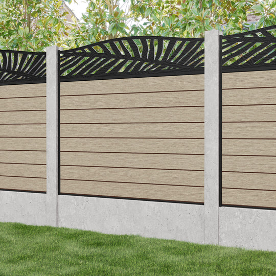Fusion Palm Curved Top Fence Panel - Light Oak - for existing concrete posts