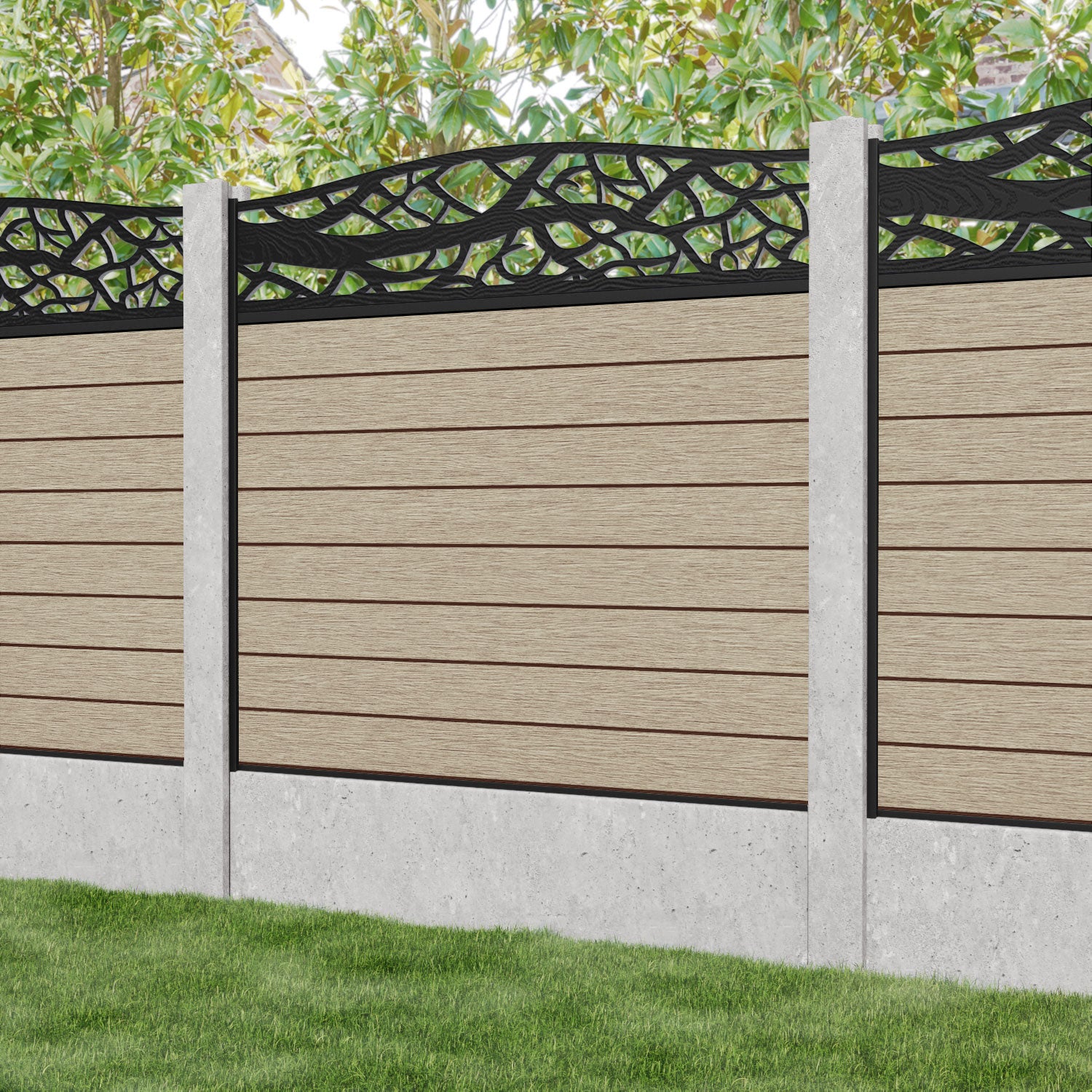 Fusion Twilight Curved Top Fence Panel - Light Oak - for existing concrete posts