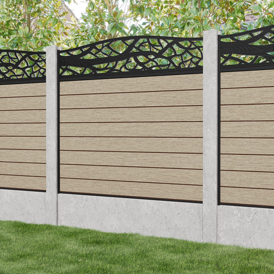 Fusion Twilight Curved Top Fence Panel - Light Oak - for existing concrete posts