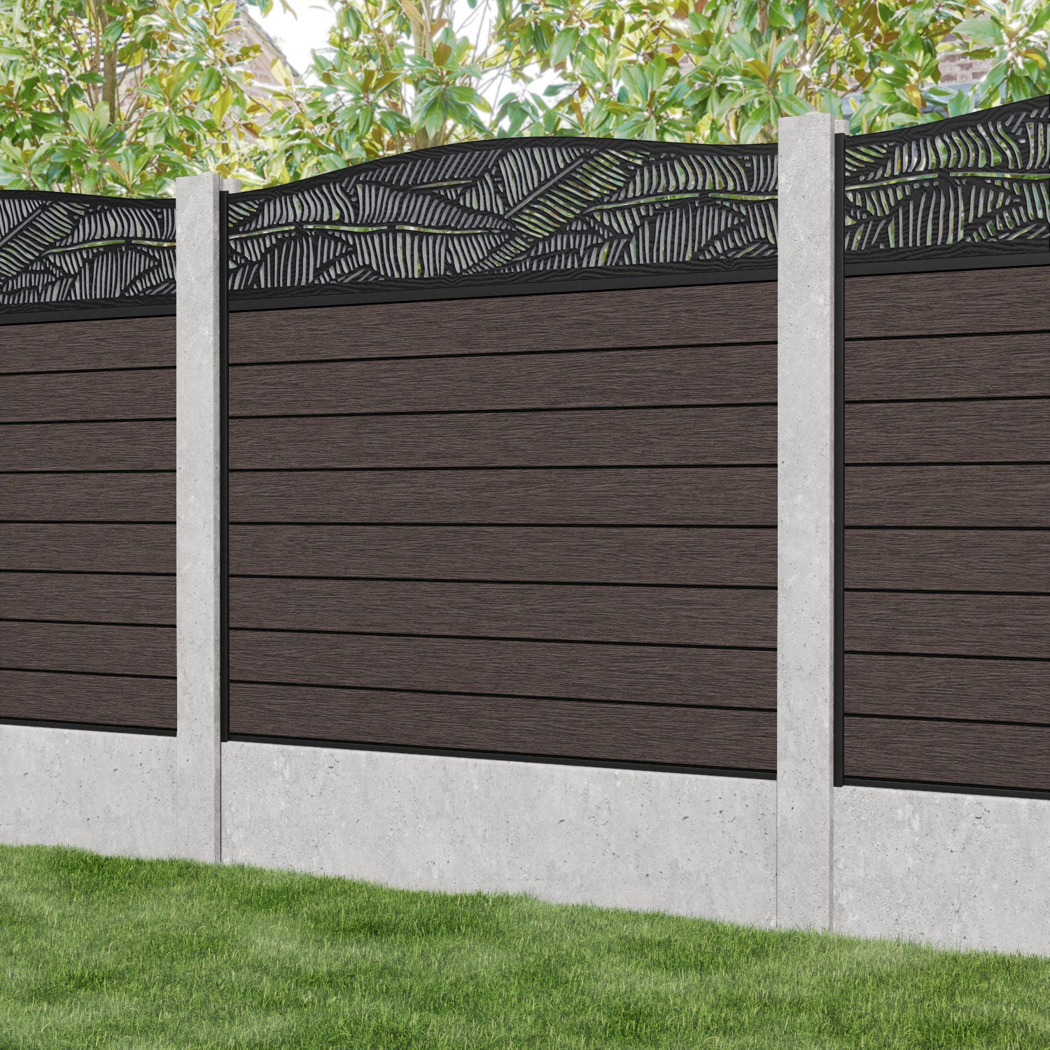 Fusion Feather Curved Top Fence Panel - Mid Brown - for existing concrete posts