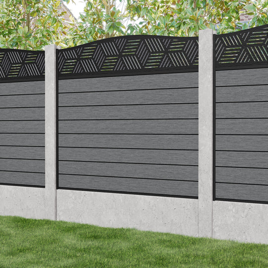 Fusion Cubed Curved Top Fence Panel - Mid Grey - for existing concrete posts