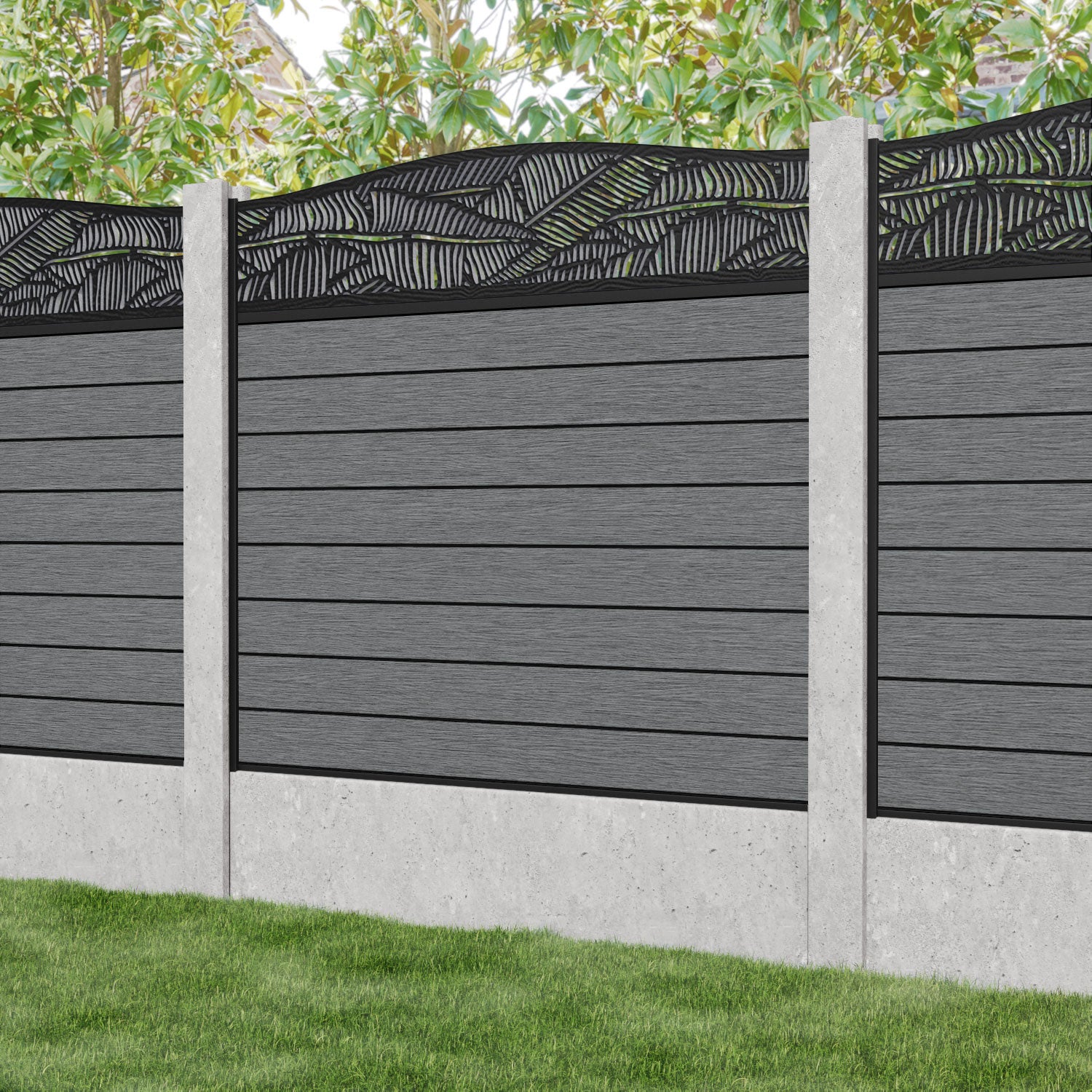 Fusion Feather Curved Top Fence Panel - Mid Grey - for existing concrete posts