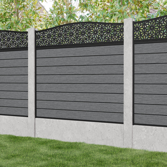 Fusion Narwa Curved Top Fence Panel - Mid Grey - for existing concrete posts