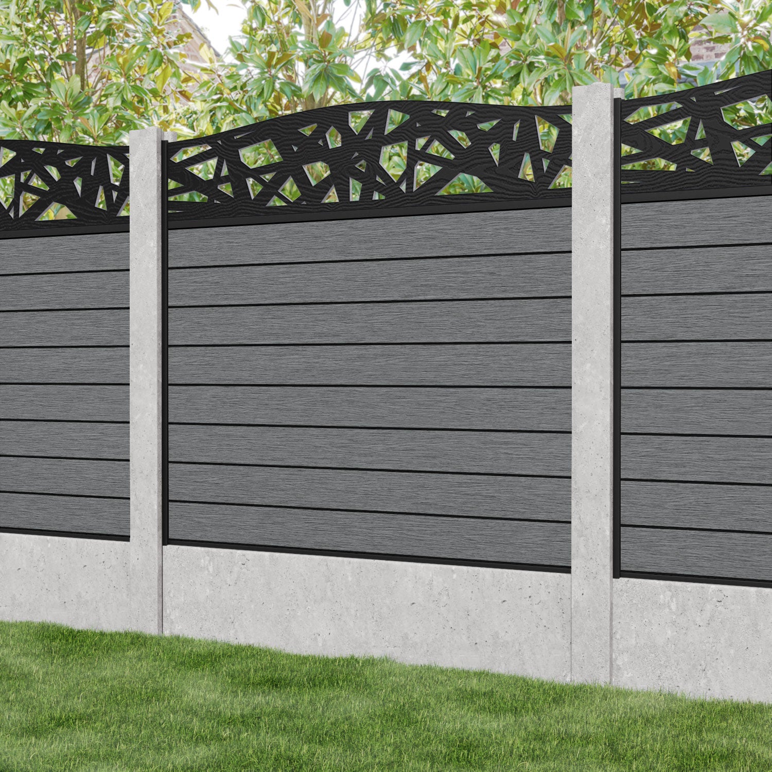 Fusion Prism Curved Top Fence Panel - Mid Grey - for existing concrete posts