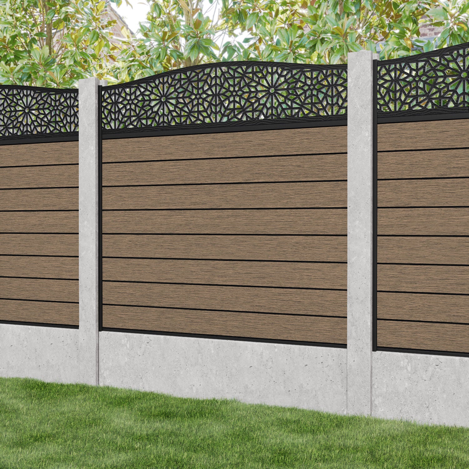 Fusion Alnara Curved Top Fence Panel - Teak - for existing concrete posts
