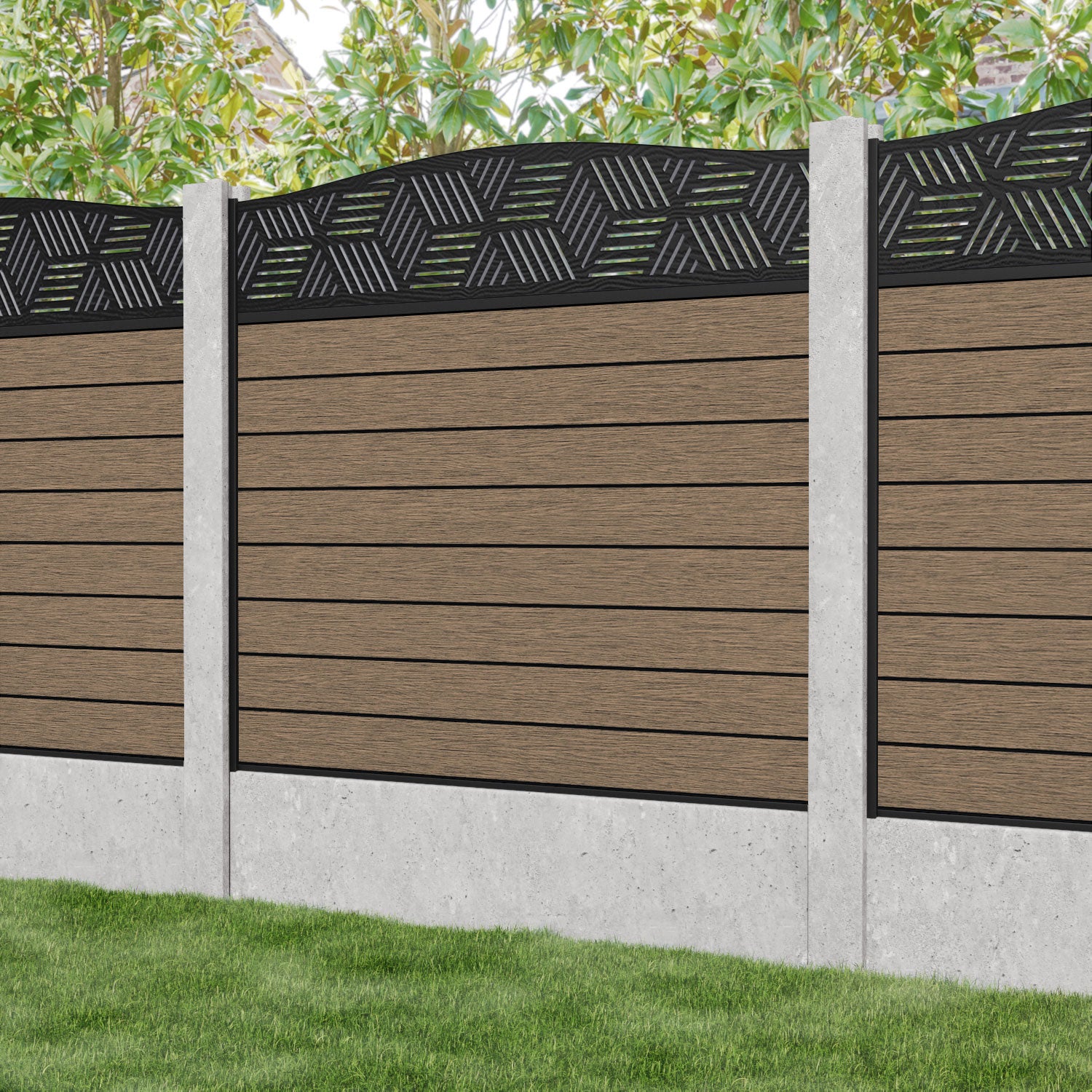 Fusion Cubed Curved Top Fence Panel - Teak - for existing concrete posts