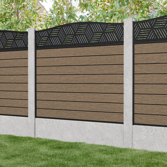 Fusion Cubed Curved Top Fence Panel - Teak - for existing concrete posts