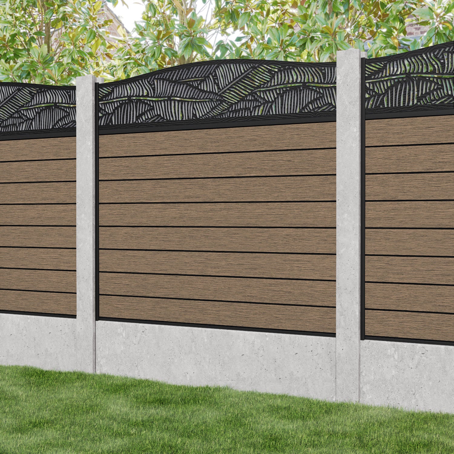 Fusion Feather Curved Top Fence Panel - Teak - for existing concrete posts