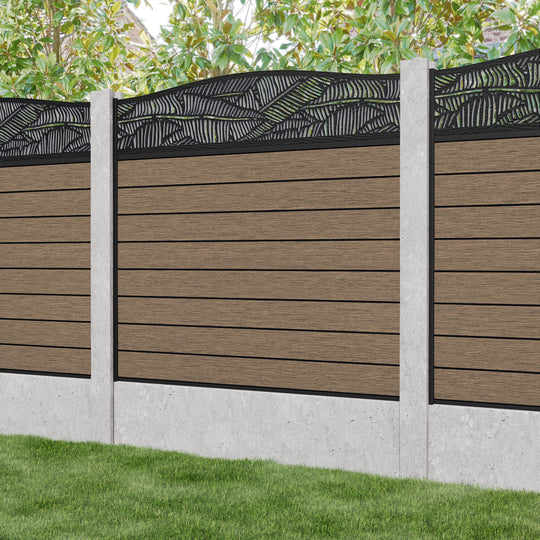 Fusion Feather Curved Top Fence Panel - Teak - for existing concrete posts