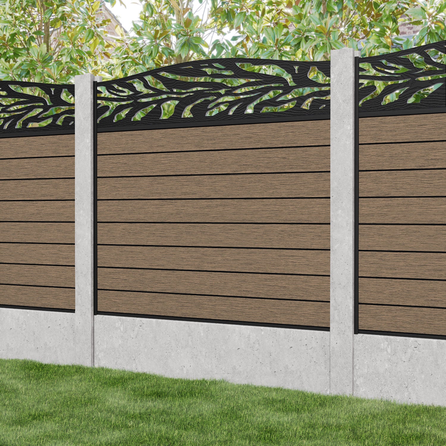 Fusion Malawi Curved Top Fence Panel - Teak - for existing concrete posts
