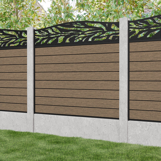 Fusion Malawi Curved Top Fence Panel - Teak - for existing concrete posts