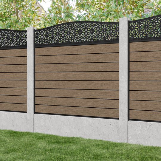 Fusion Narwa Curved Top Fence Panel - Teak - for existing concrete posts