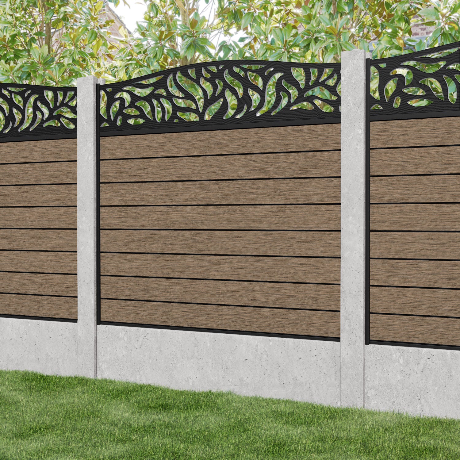 Fusion Plume Curved Top Fence Panel - Teak - for existing concrete posts