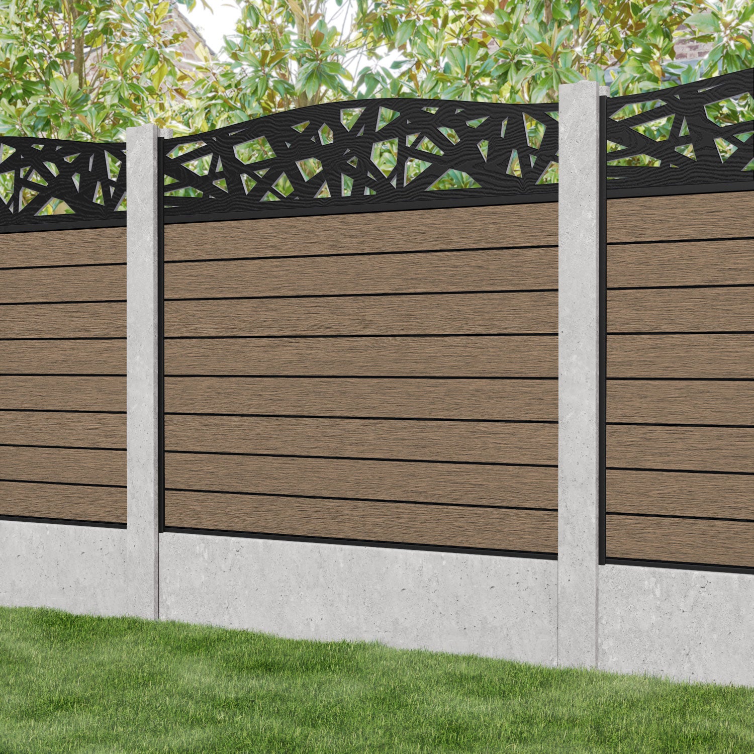 Fusion Prism Curved Top Fence Panel - Teak - for existing concrete posts