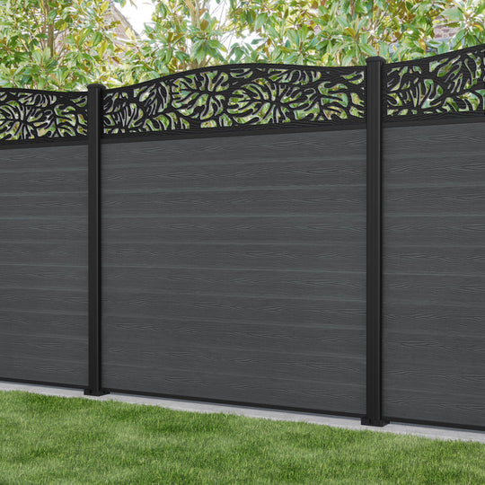 Classic Botanic Curved Top Fence Panel - Dark Grey - with our aluminium posts