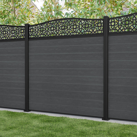 Classic Nabila Curved Top Fence Panel - Dark Grey - with our aluminium posts