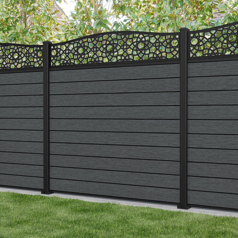 Fusion Ambar Curved Top Fence Panel - Dark Grey - with our aluminium posts