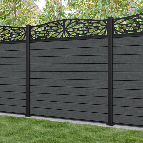 Fusion Blossom Curved Top Fence Panel - Dark Grey - with our aluminium posts