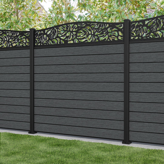Fusion Botanic Curved Top Fence Panel - Dark Grey - with our aluminium posts