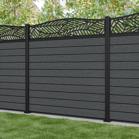 Fusion Habitat Curved Top Fence Panel - Dark Grey - with our aluminium posts