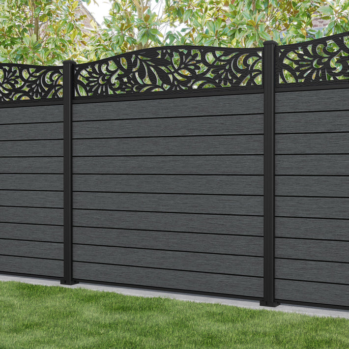 Fusion Heritage Curved Top Fence Panel - Dark Grey - with our aluminium posts