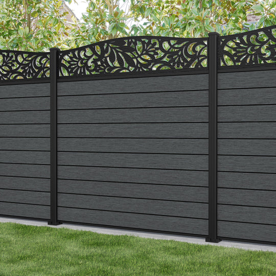 Fusion Heritage Curved Top Fence Panel - Dark Grey - with our aluminium posts
