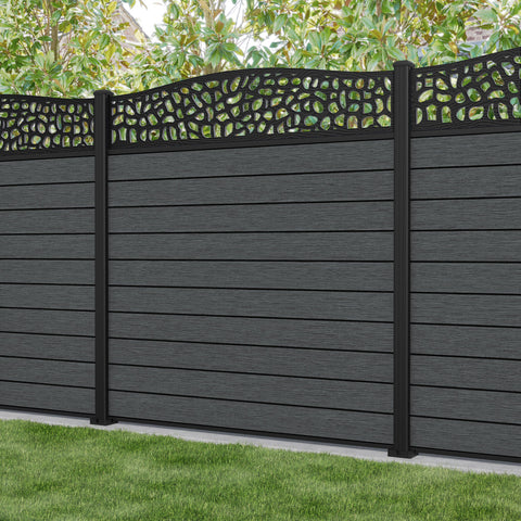Fusion Pebble Curved Top Fence Panel - Dark Grey - with our aluminium posts
