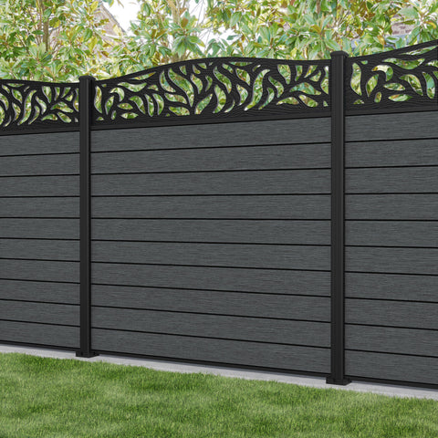 Fusion Plume Curved Top Fence Panel - Dark Grey - with our aluminium posts