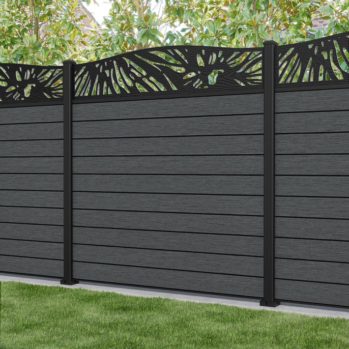 Fusion Poppy Curved Top Fence Panel - Dark Grey - with our aluminium posts