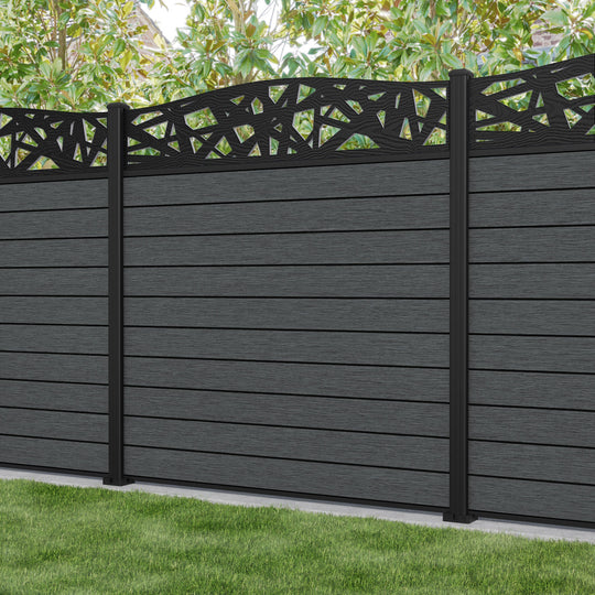 Fusion Prism Curved Top Fence Panel - Dark Grey - with our aluminium posts
