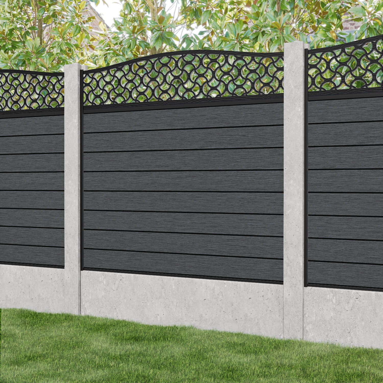Fusion Vida Curved Top Fence Panel - Dark Grey - for existing concrete posts
