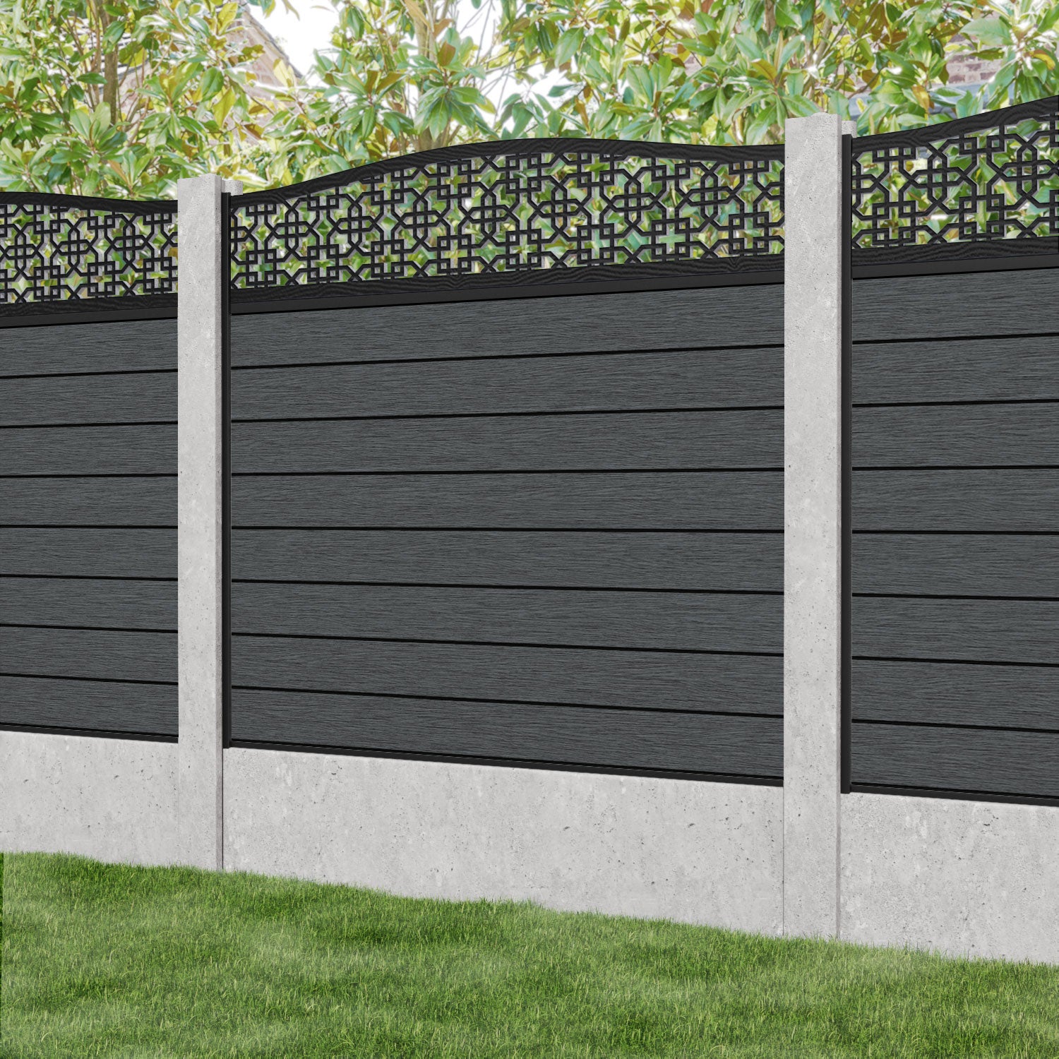 Fusion Zaria Curved Top Fence Panel - Dark Grey - for existing concrete posts