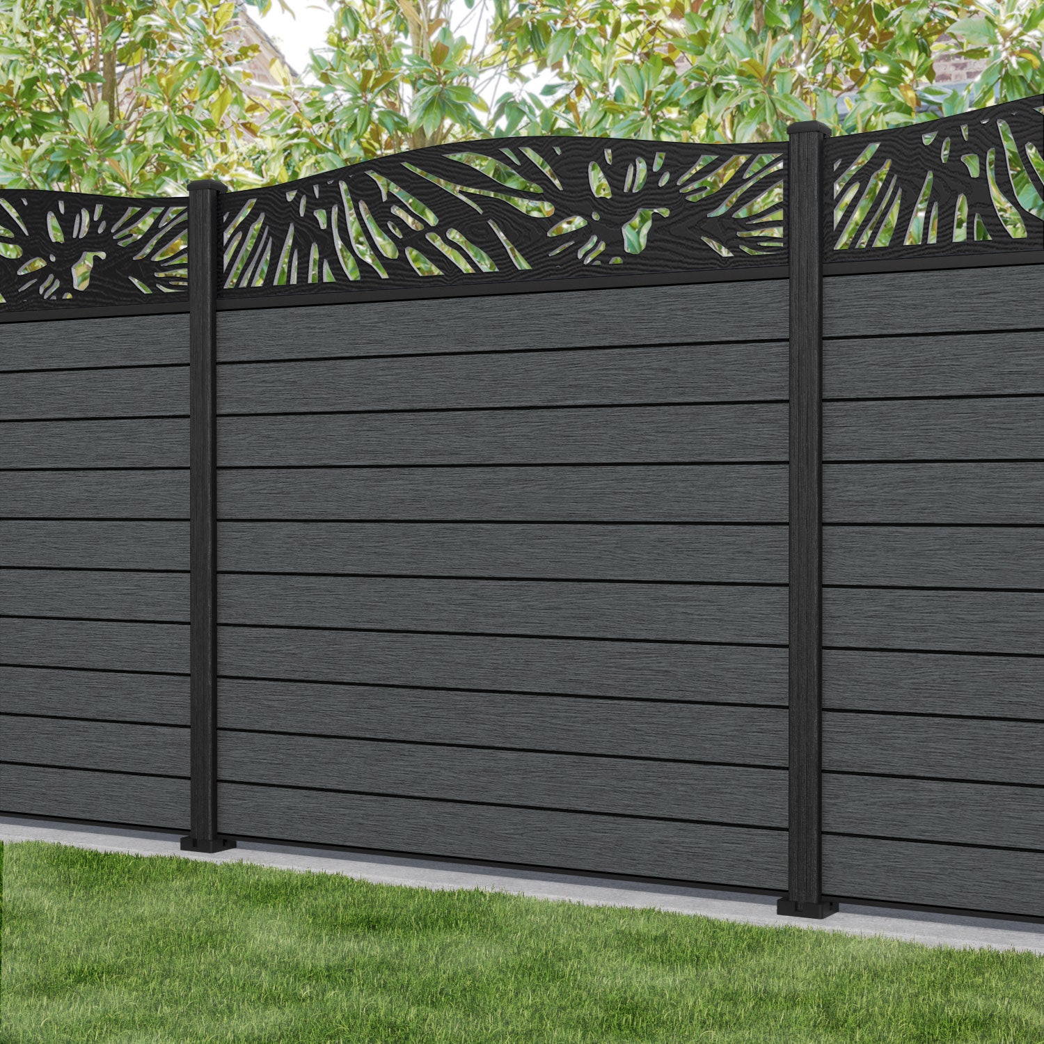 Fusion Poppy Curved Top Fence Panel - Dark Grey - with our composite posts