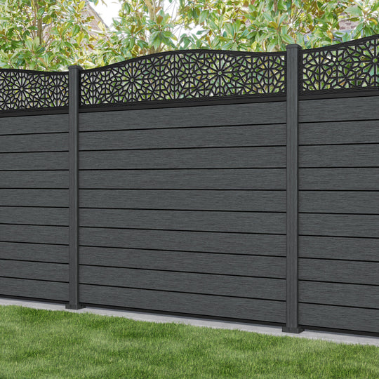 Fusion Alnara Curved Top Fence Panel - Dark Grey - with our composite posts